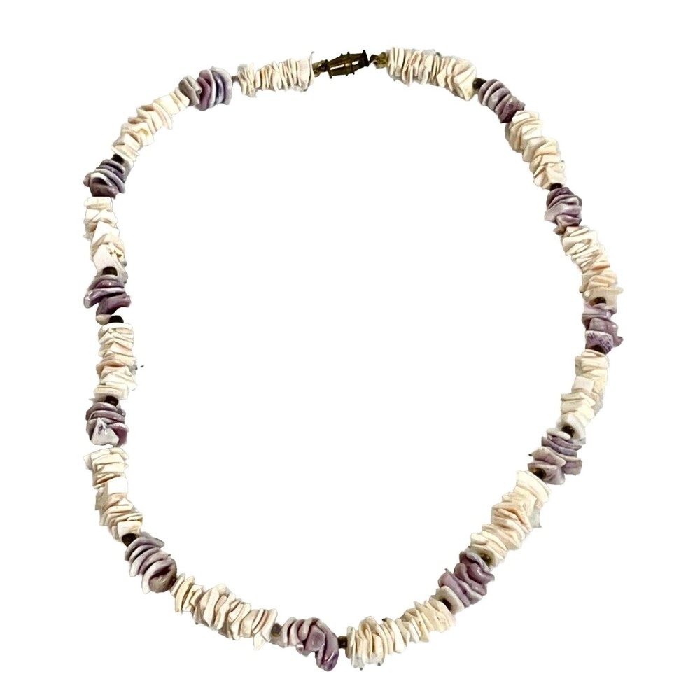 Vintage VSCO Skater Boho Puka Sea Shell Lt Purple Pink Hawaii 16” Necklace